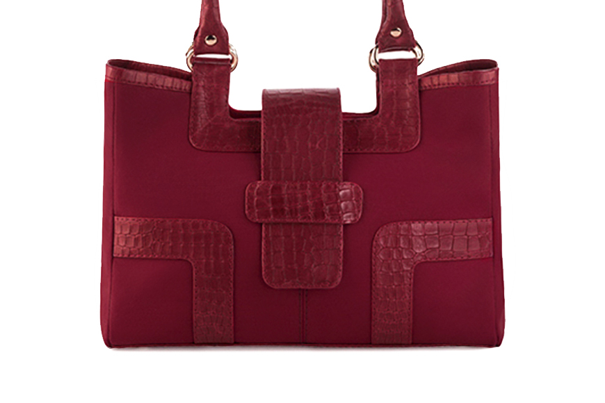 Burgundy red women's dress handbag, matching pumps and belts. Profile view - Florence KOOIJMAN